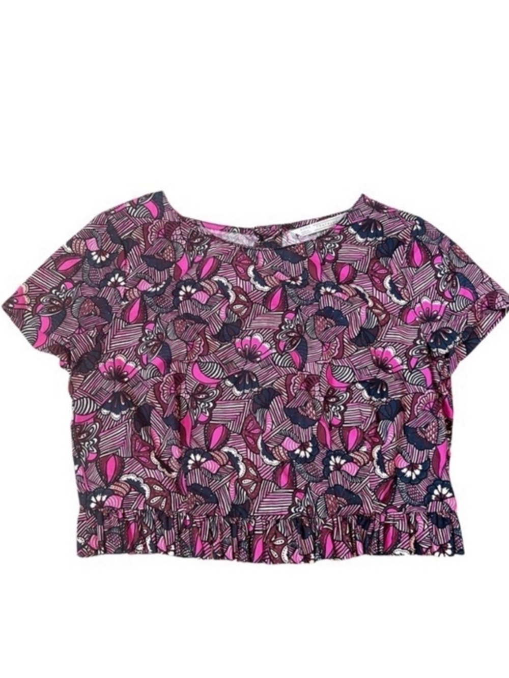 Zara Trafaluc Pink Floral Ruffle Crop Top Size Small